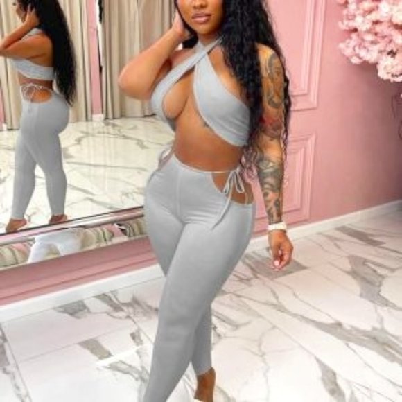 Hailee 2 piece halter crop top + lace up pants - Picture 1 of 1